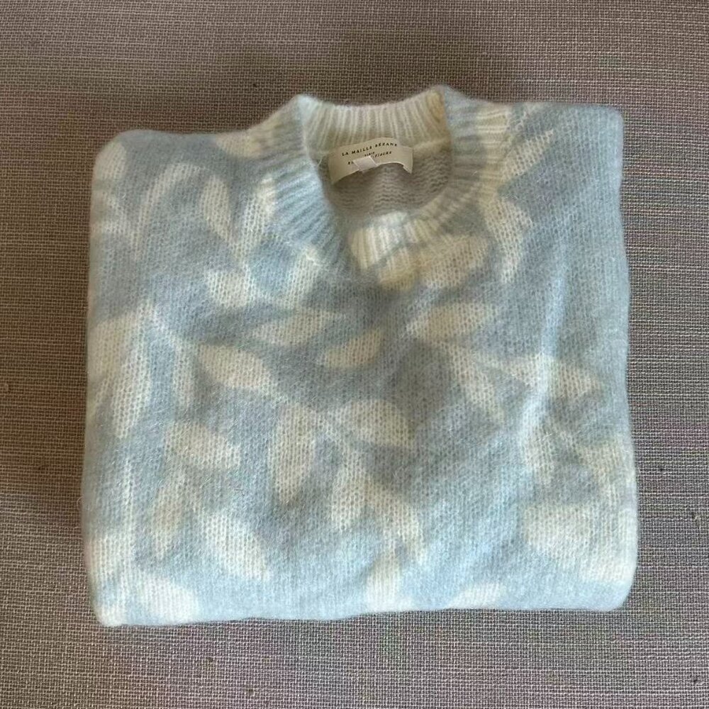 Sezane Aurelia Jumper XS/M/L/XL Baby Blue Ivory Sweater French Mohair Lightweig - Picture 5 of 10